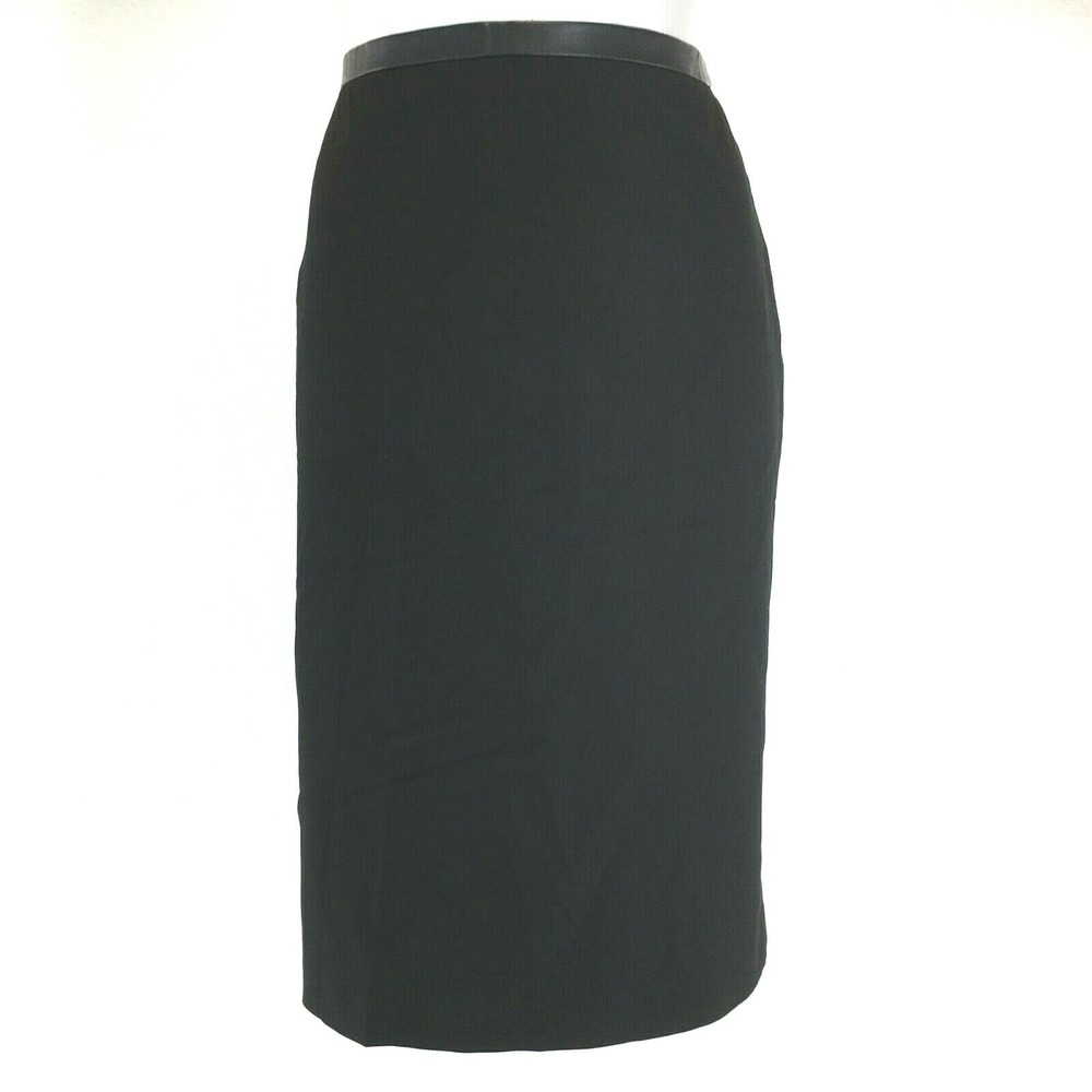 Ann Taylor Skirt 8 Basic Black Pencil Faux Leather Back Bustle Hem Casual Career